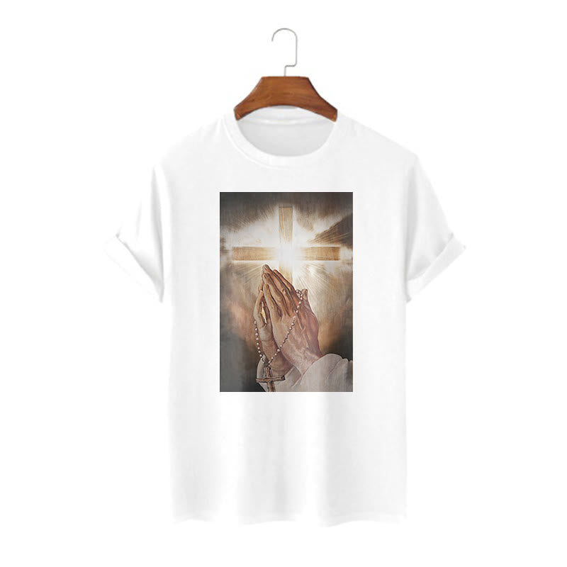 Christiandiscipleshop Retro Style Hand of Jesus Pray Short Sleeve Washed T-shirt