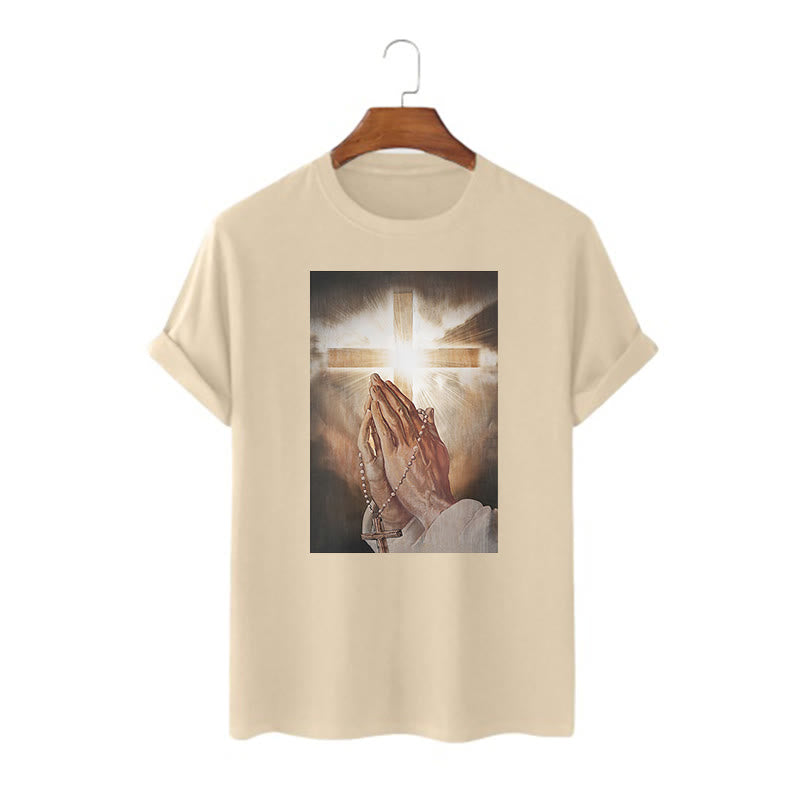 Christiandiscipleshop Retro Style Hand of Jesus Pray Short Sleeve Washed T-shirt