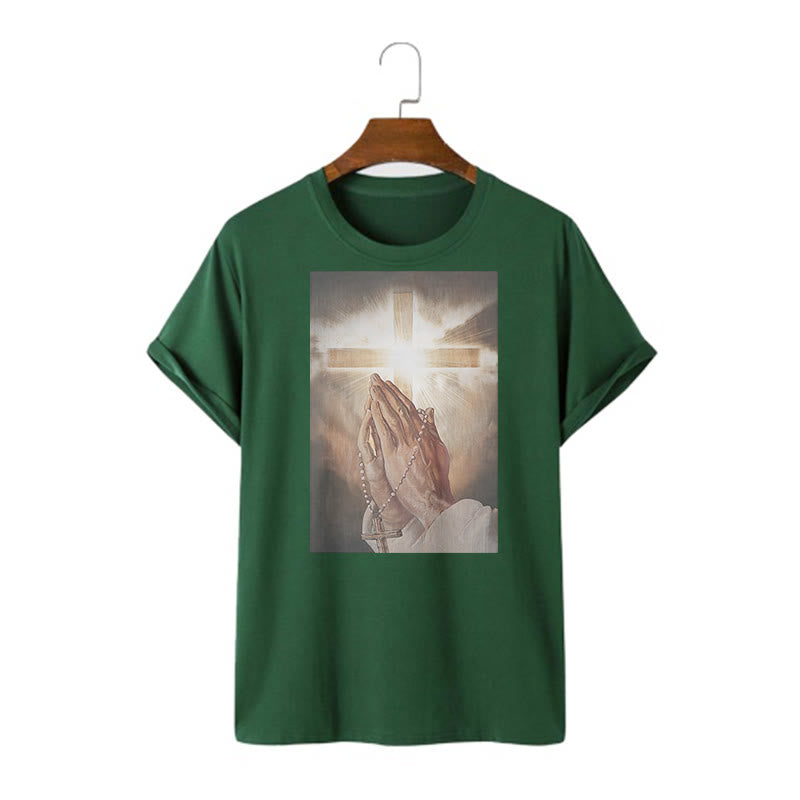 Christiandiscipleshop Retro Style Hand of Jesus Pray Short Sleeve Washed T-shirt