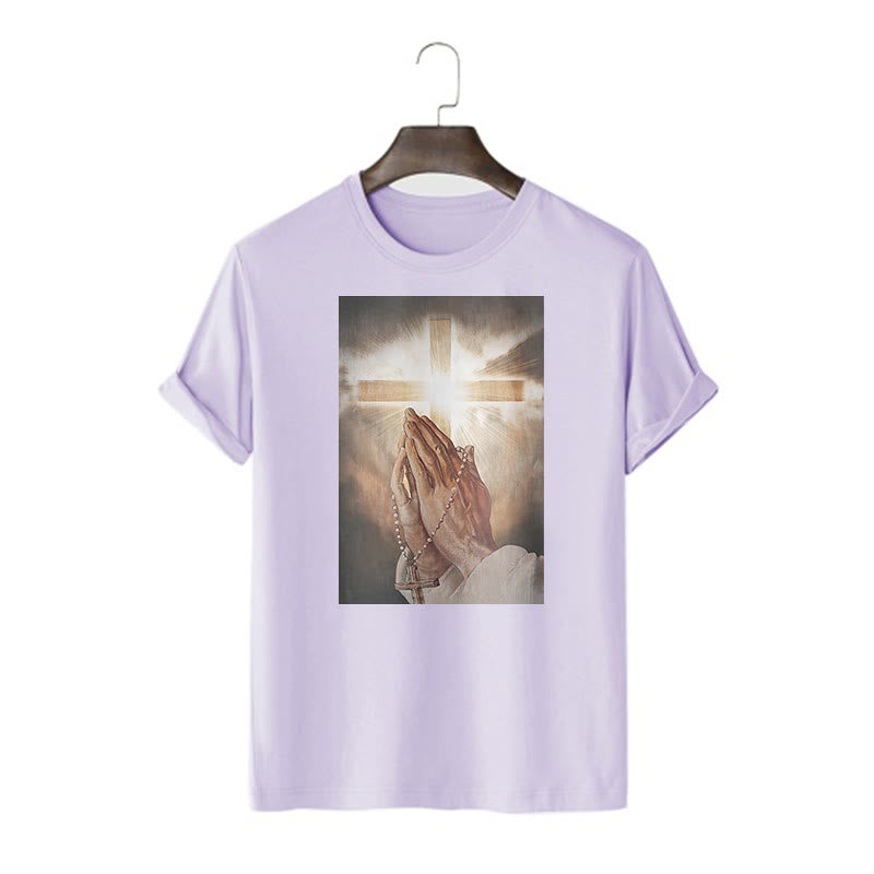 Christiandiscipleshop Retro Style Hand of Jesus Pray Short Sleeve Washed T-shirt