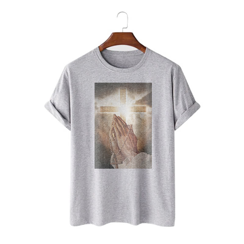 Christiandiscipleshop Retro Style Hand of Jesus Pray Short Sleeve Washed T-shirt