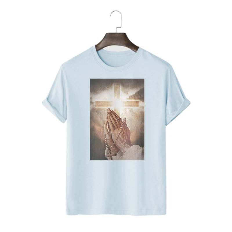 Christiandiscipleshop Retro Style Hand of Jesus Pray Short Sleeve Washed T-shirt