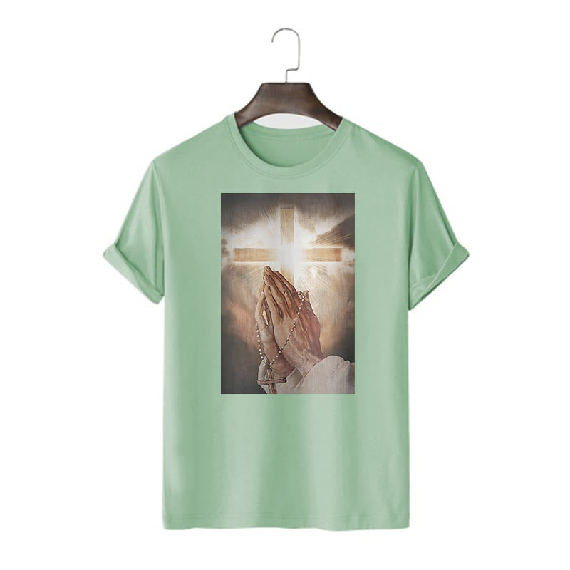 Christiandiscipleshop Retro Style Hand of Jesus Pray Short Sleeve Washed T-shirt