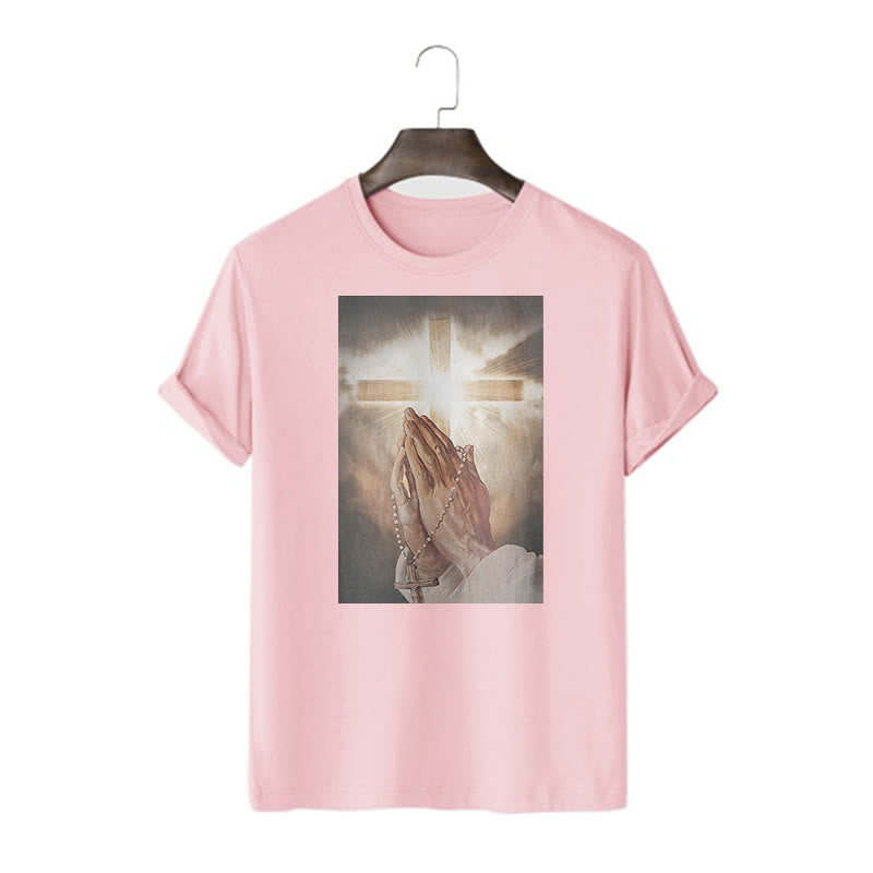 Christiandiscipleshop Retro Style Hand of Jesus Pray Short Sleeve Washed T-shirt