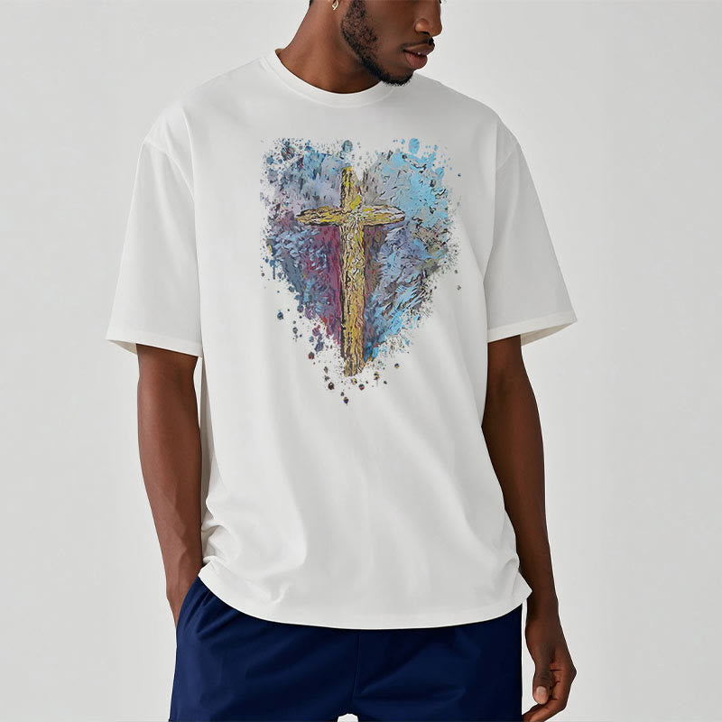 Christiandiscipleshop Classic Style Cross my Heart Short Sleeve Washed T-shirt