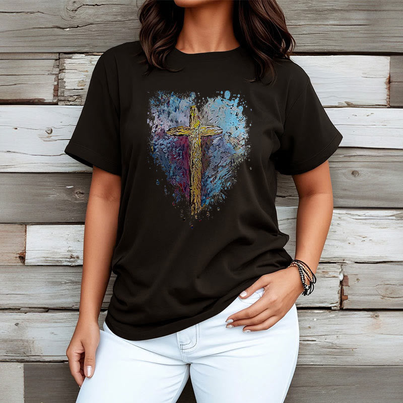 Christiandiscipleshop Classic Style Cross my Heart Short Sleeve Washed T-shirt