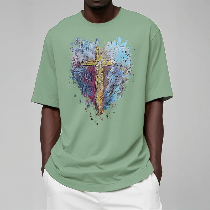 Christiandiscipleshop Classic Style Cross my Heart Short Sleeve Washed T-shirt