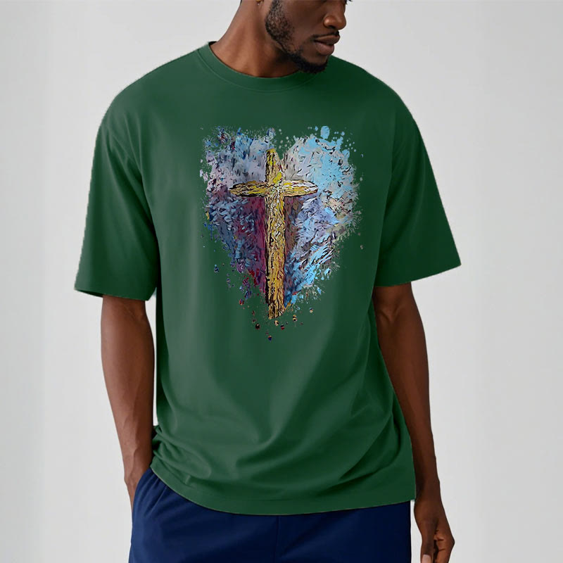Christiandiscipleshop Classic Style Cross my Heart Short Sleeve Washed T-shirt