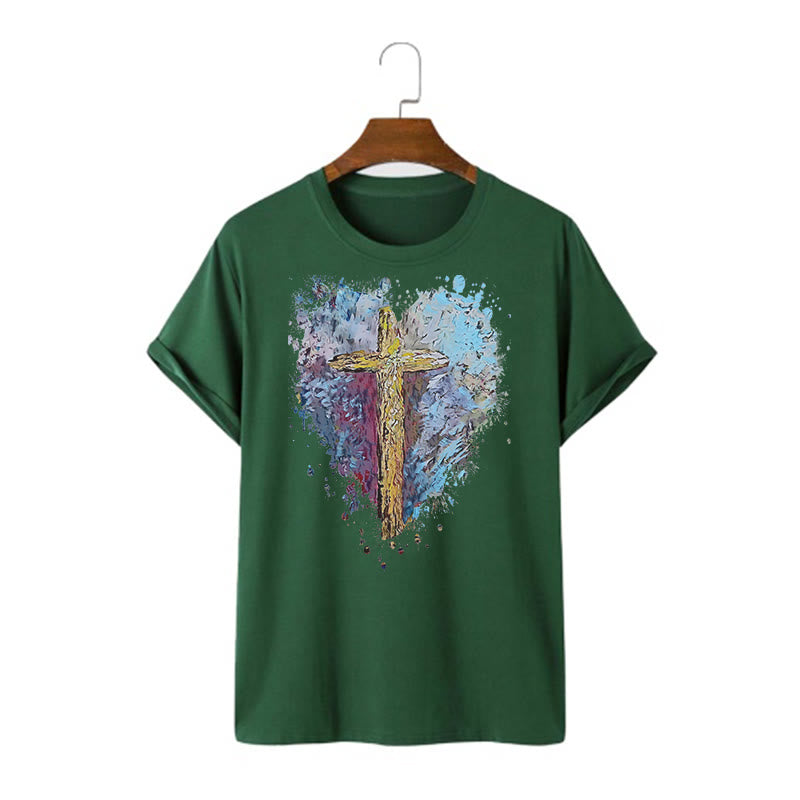 Christiandiscipleshop Classic Style Cross my Heart Short Sleeve Washed T-shirt
