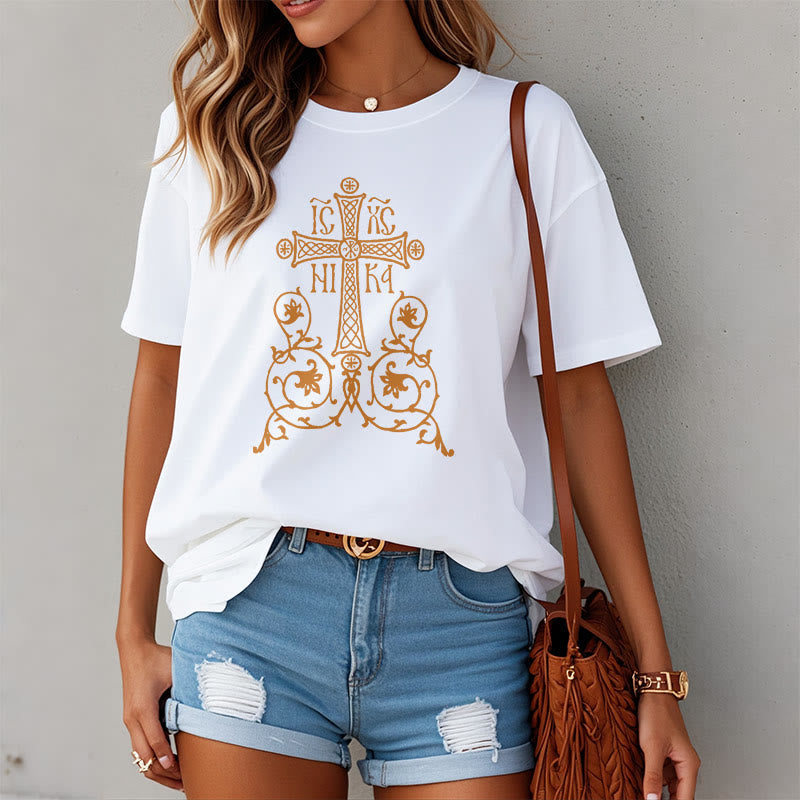 Christiandiscipleshop Classic Style Orthodox Cross Short Sleeve Washed T-shirt