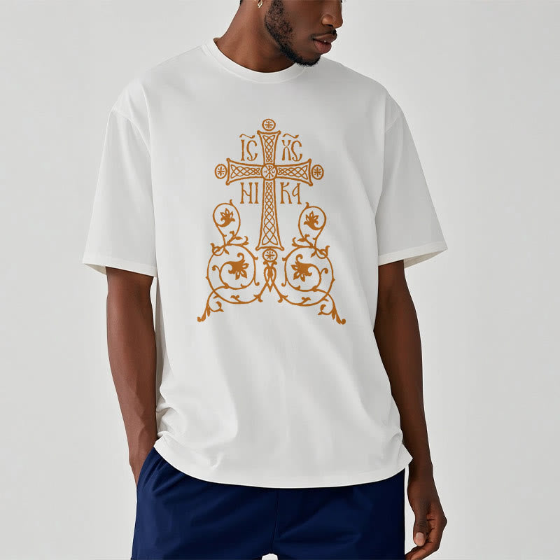 Christiandiscipleshop Classic Style Orthodox Cross Short Sleeve Washed T-shirt