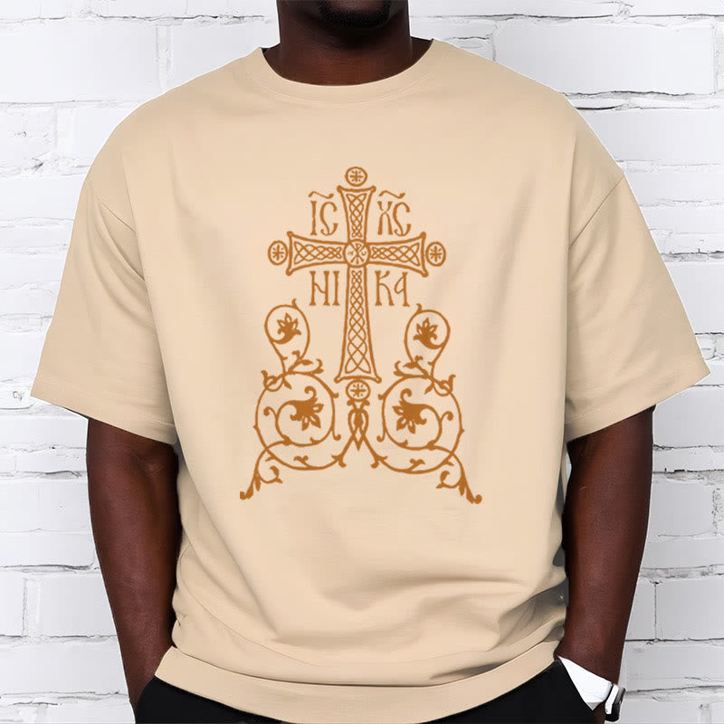 Christiandiscipleshop Classic Style Orthodox Cross Short Sleeve Washed T-shirt