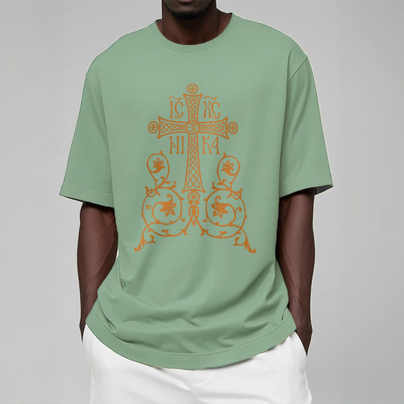 Christiandiscipleshop Classic Style Orthodox Cross Short Sleeve Washed T-shirt