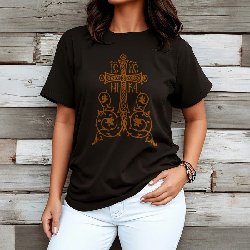 Christiandiscipleshop Classic Style Orthodox Cross Short Sleeve Washed T-shirt