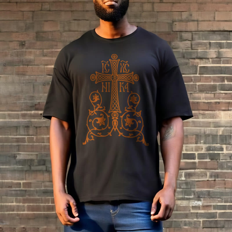 Christiandiscipleshop Classic Style Orthodox Cross Short Sleeve Washed T-shirt