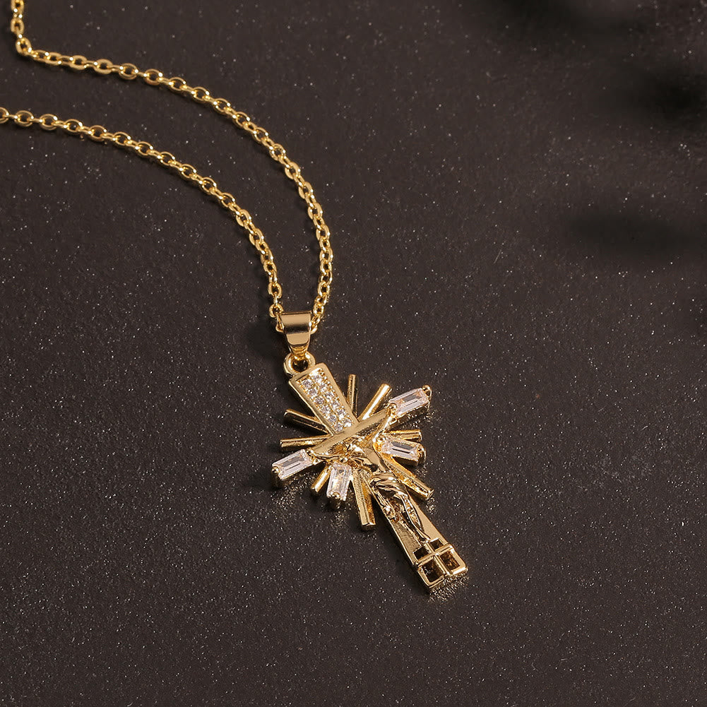 christiandiscipleshop Lightweight Luxury Style Crucifix with Diamonds Pendant Necklace