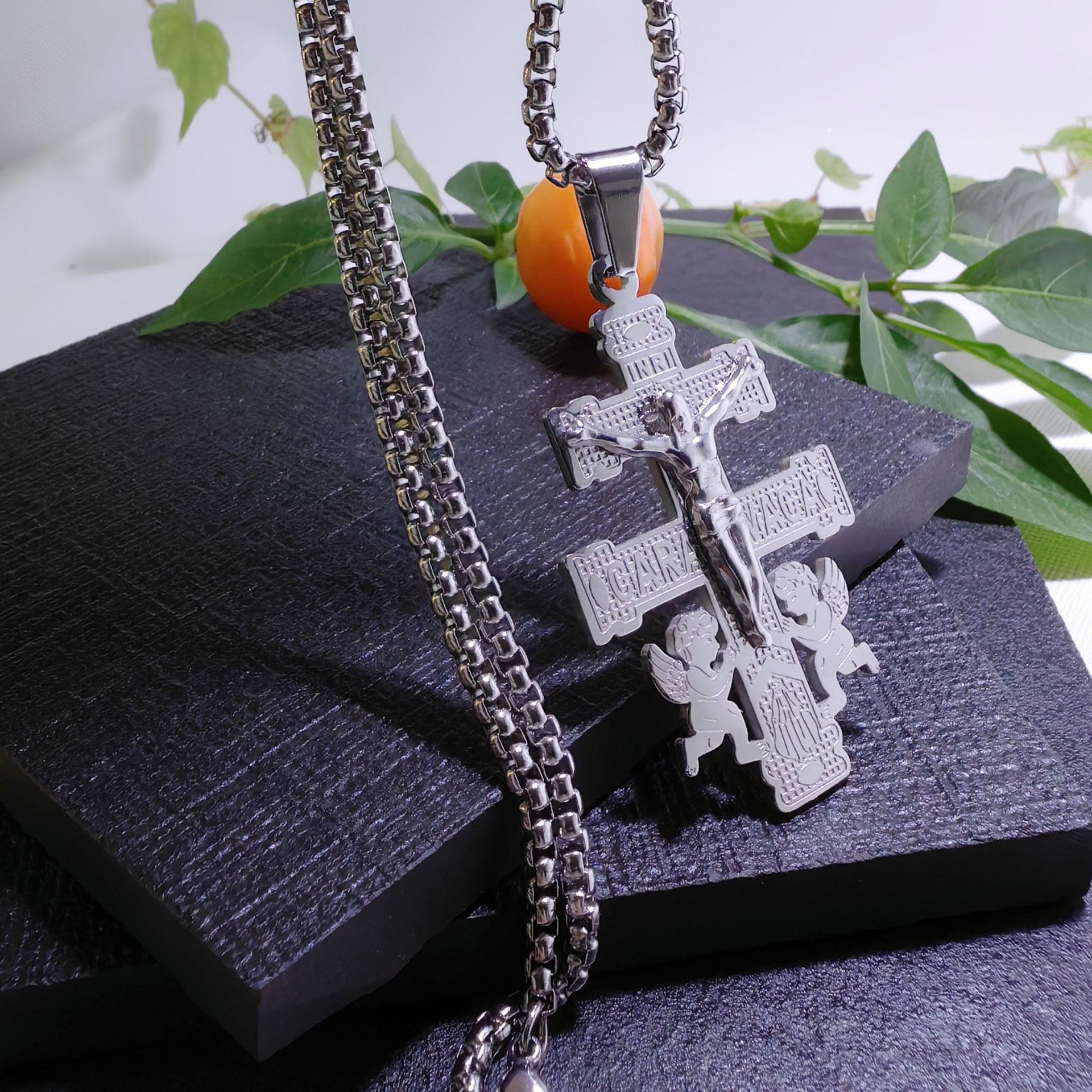 Christiandiscipleshop Classic Style Retro Crucifix with Angels Pendant Necklace