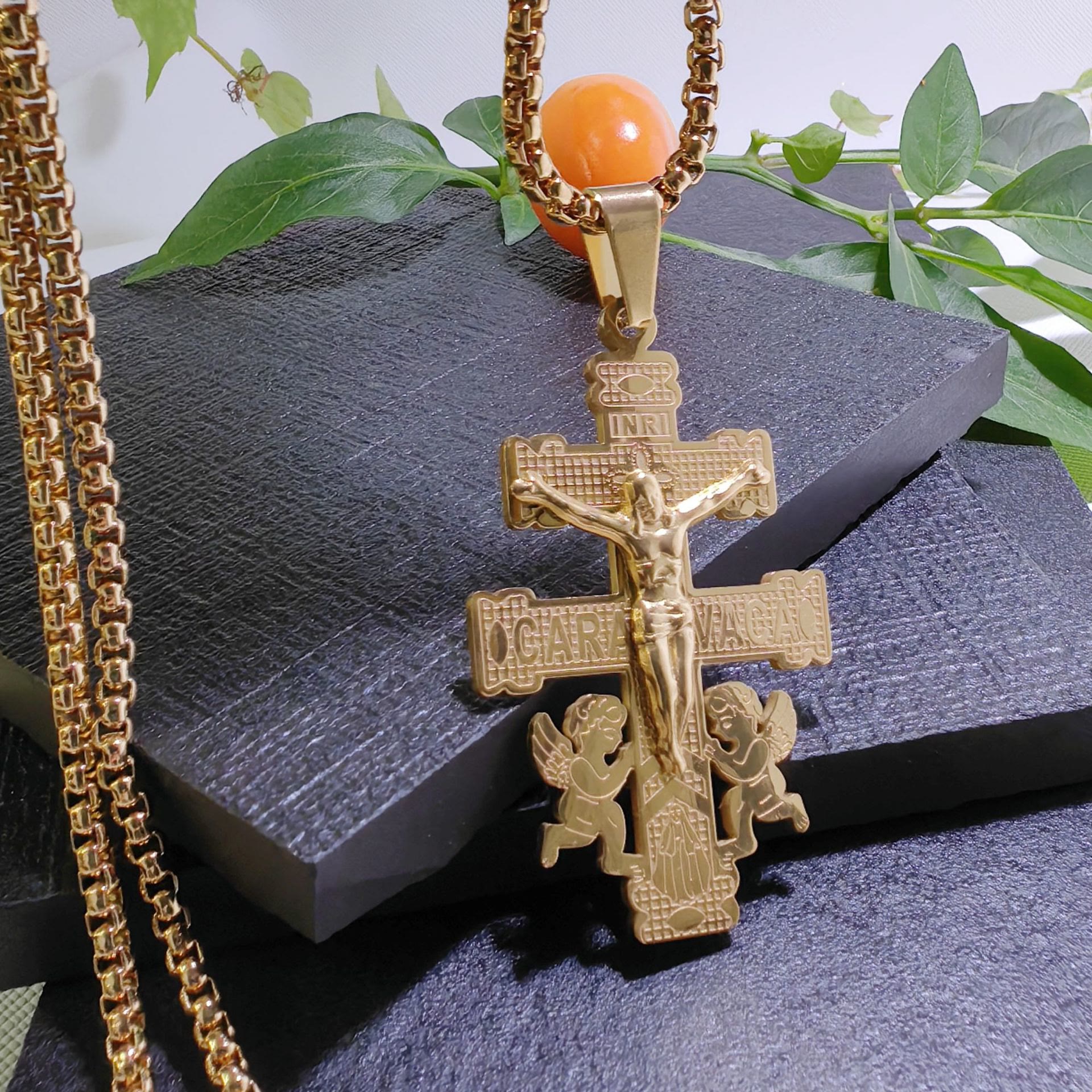 Christiandiscipleshop Classic Style Retro Crucifix with Angels Pendant Necklace
