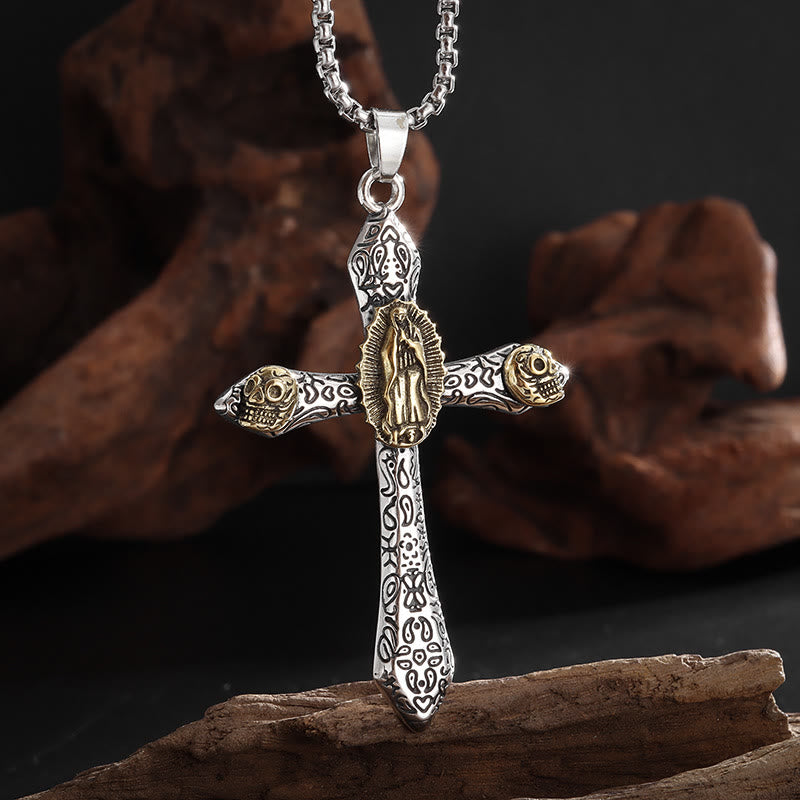Christiandiscipleshop Classic Style Retro Crucifix with Our Lady of Guadalupe Pendant Necklace