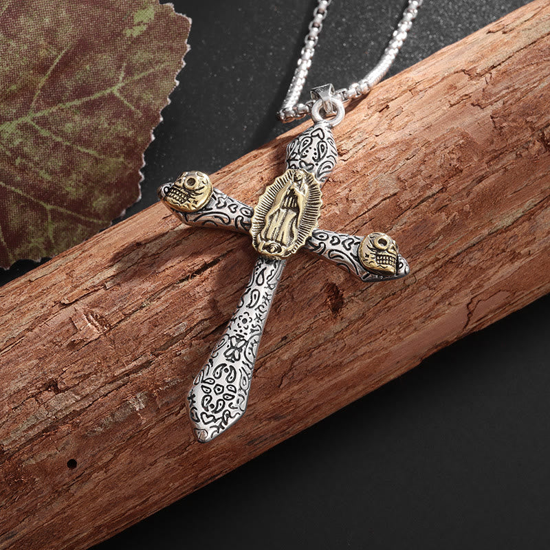 Christiandiscipleshop Classic Style Retro Crucifix with Our Lady of Guadalupe Pendant Necklace