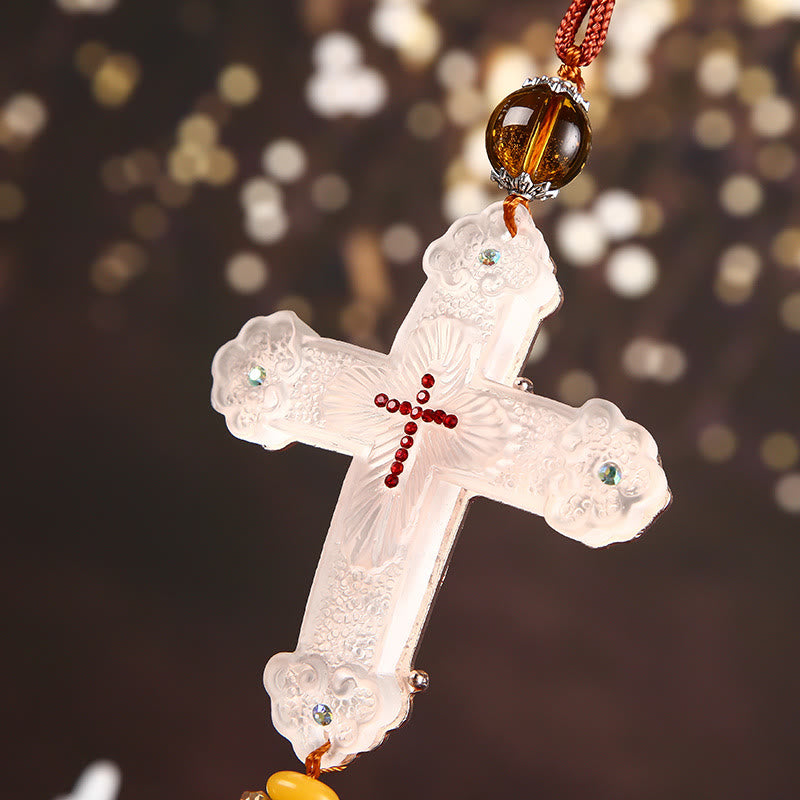 christiandiscipleshop Modern Style Car Pendant Crafted Crucifix Crystal Tassels Car Hanging Ornaments