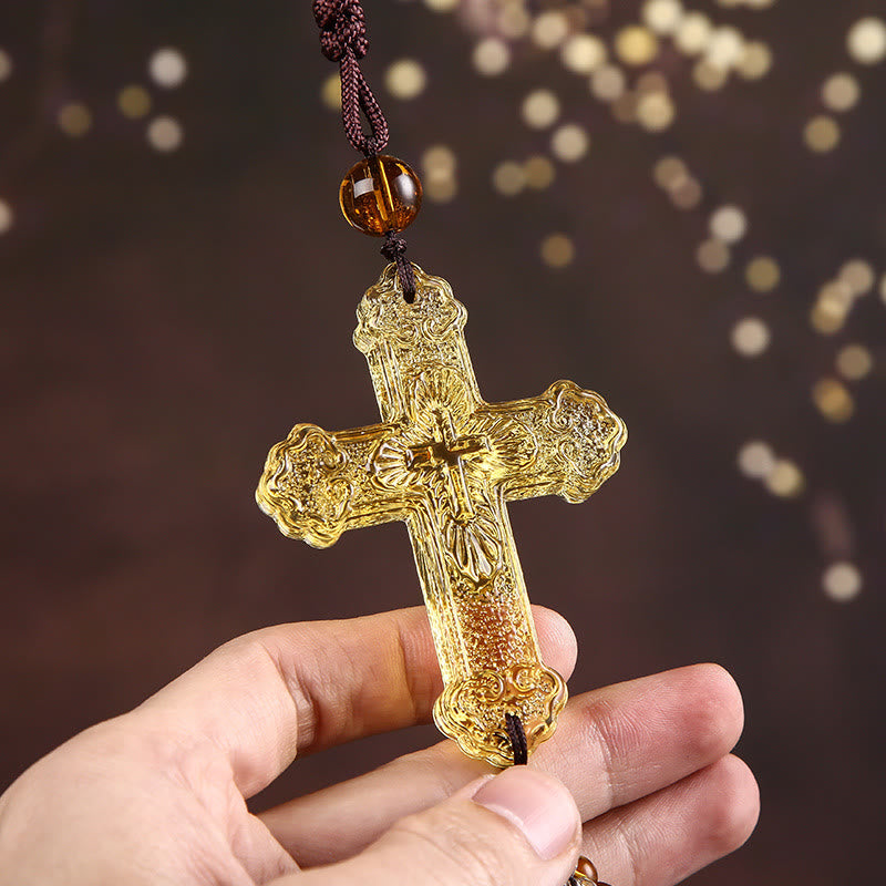 christiandiscipleshop Modern Style Car Pendant Crafted Crucifix Crystal Tassels Car Hanging Ornaments
