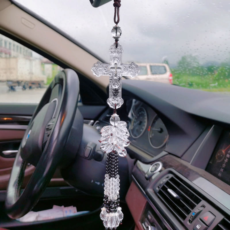 christiandiscipleshop Modern Style Car Pendant Crafted Crucifix Crystal Tassels Car Hanging Ornaments