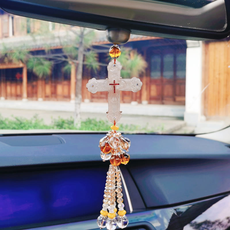 christiandiscipleshop Modern Style Car Pendant Crafted Crucifix Crystal Tassels Car Hanging Ornaments