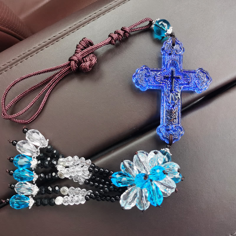 christiandiscipleshop Modern Style Car Pendant Crafted Crucifix Crystal Tassels Car Hanging Ornaments
