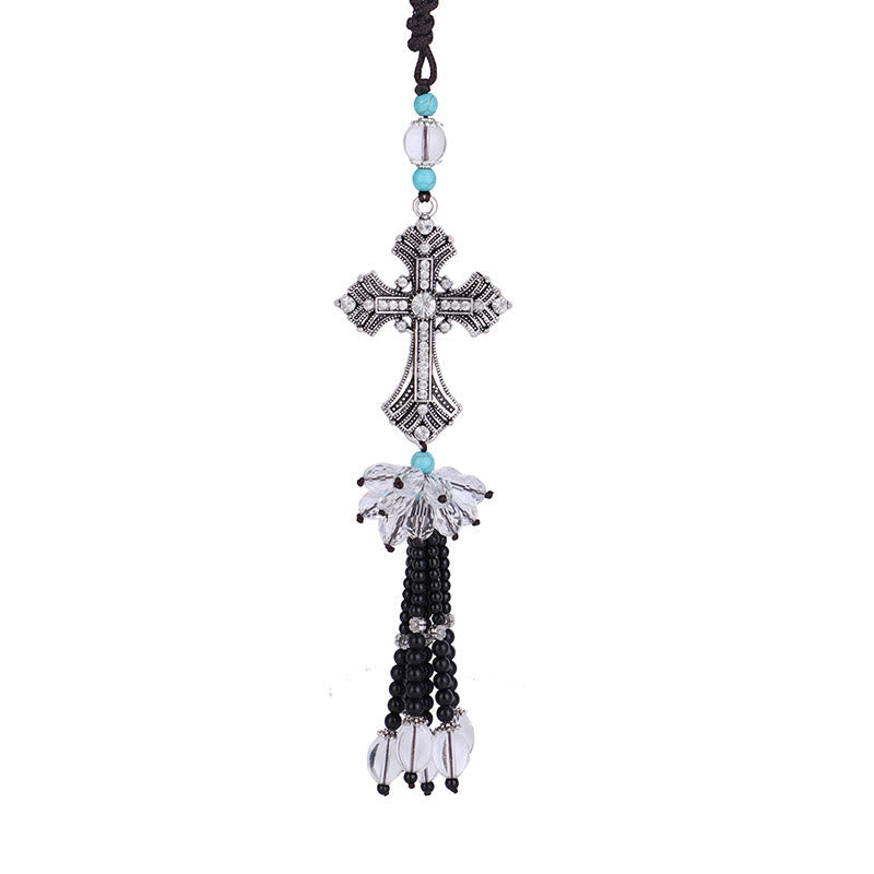 christiandiscipleshop Modern Style Alloy Cross Tassels Car Rearview Mirror Hanging Ornament