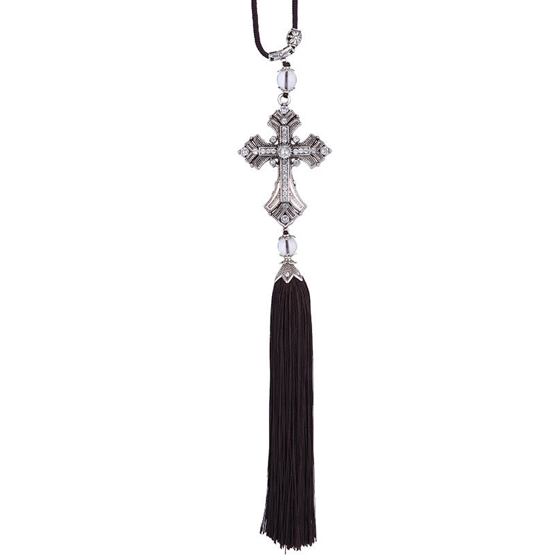 christiandiscipleshop Modern Style Alloy Cross Tassels Car Rearview Mirror Hanging Ornament