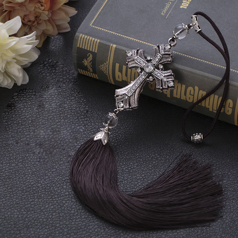 christiandiscipleshop Modern Style Alloy Cross Tassels Car Rearview Mirror Hanging Ornament