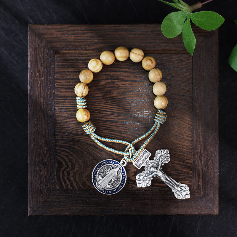 Christiandiscipleshop Olive Wood Saint Benedict Medal Decade Rosary