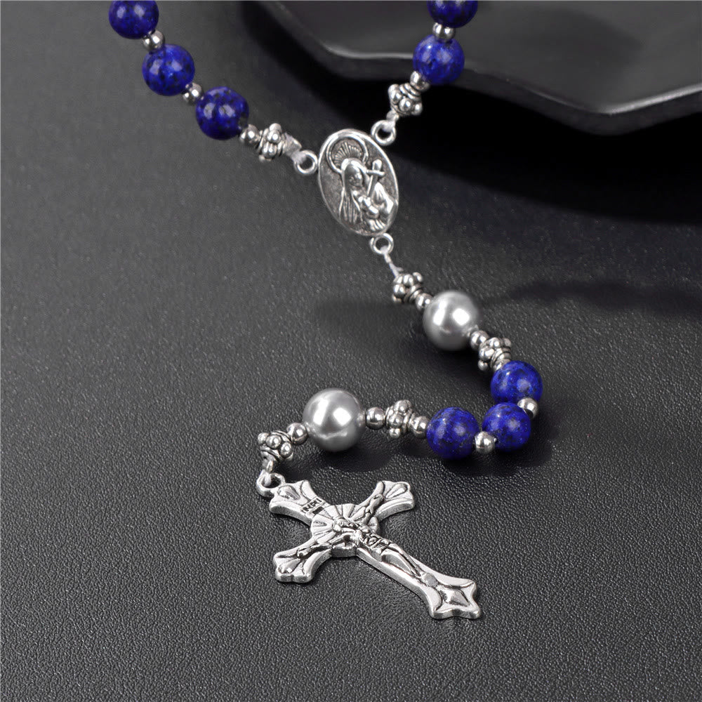 Christiandiscipleshop Natural Stone & Pearl Miraculous Medal Prayer Rosary
