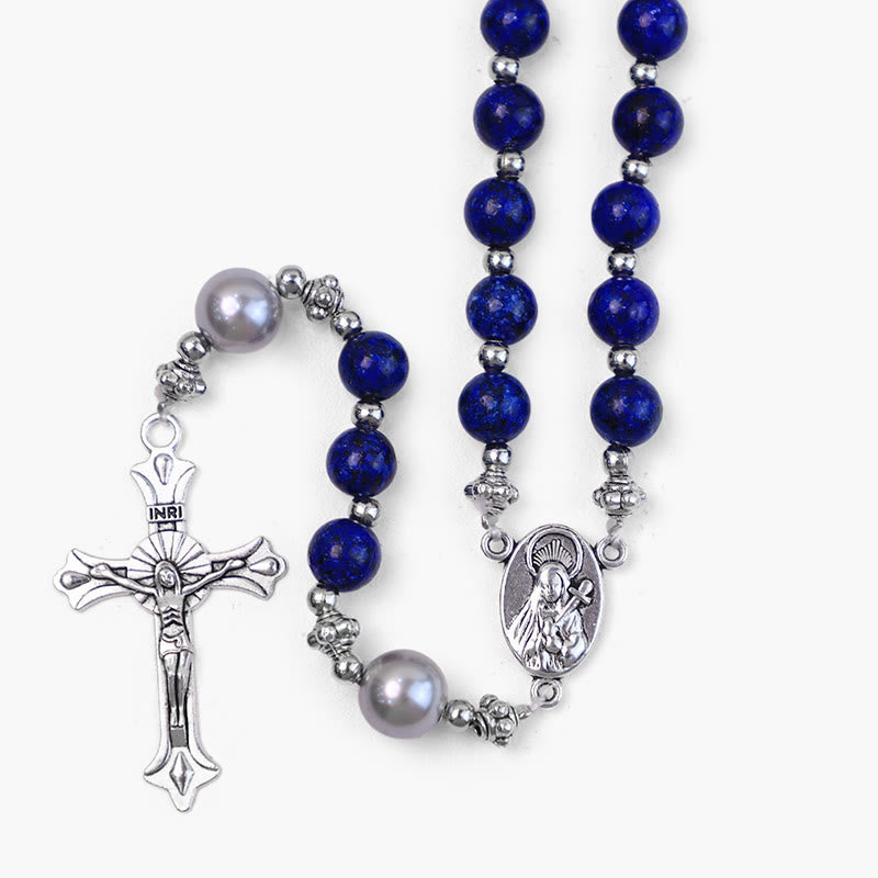 Christiandiscipleshop Natural Stone & Pearl Miraculous Medal Prayer Rosary
