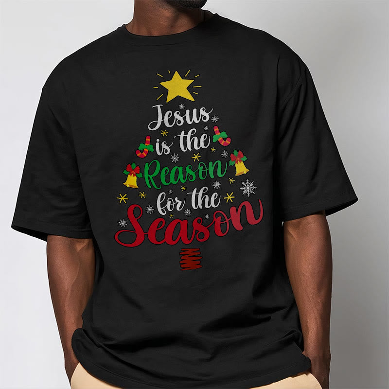 Christiandiscipleshop Festive Style Jesus is the Reason for the Season Short Sleeve Washed T-shirt