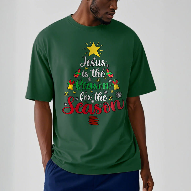 Christiandiscipleshop Festive Style Jesus is the Reason for the Season Short Sleeve Washed T-shirt