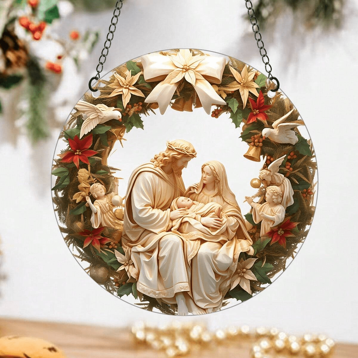 Christiandiscipleshop Sculptural Realism Style Holy Family Christmas Parasite Hanging Ornaments