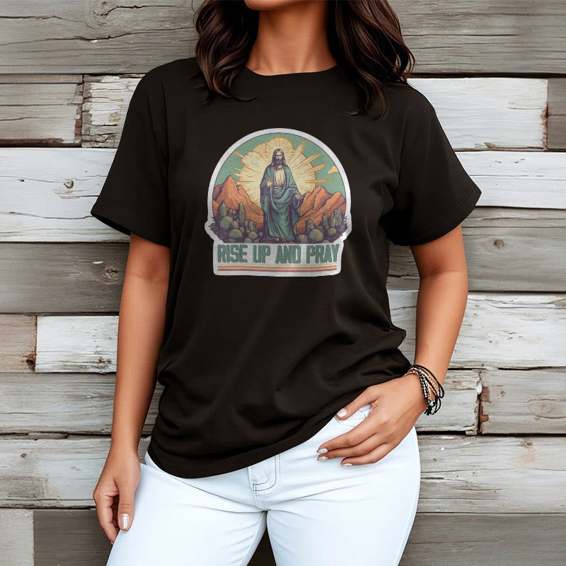 Christiandiscipleshop Classic Style Rise Up and Pray Short Sleeve Washed T-shirt