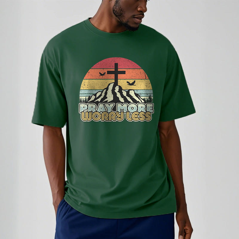 Christiandiscipleshop Classic Style Pray More Worry Less Short Sleeve Washed T-shirt
