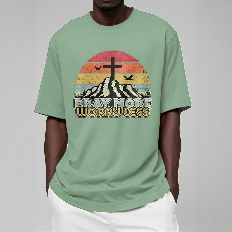 Christiandiscipleshop Classic Style Pray More Worry Less Short Sleeve Washed T-shirt