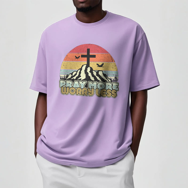 Christiandiscipleshop Classic Style Pray More Worry Less Short Sleeve Washed T-shirt