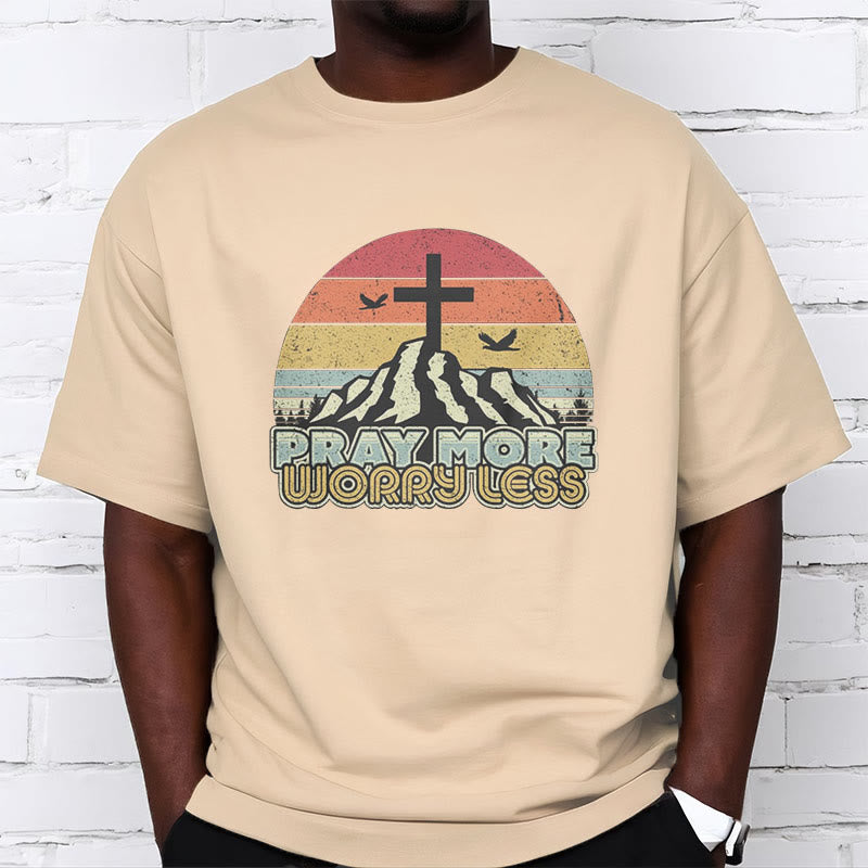 Christiandiscipleshop Classic Style Pray More Worry Less Short Sleeve Washed T-shirt