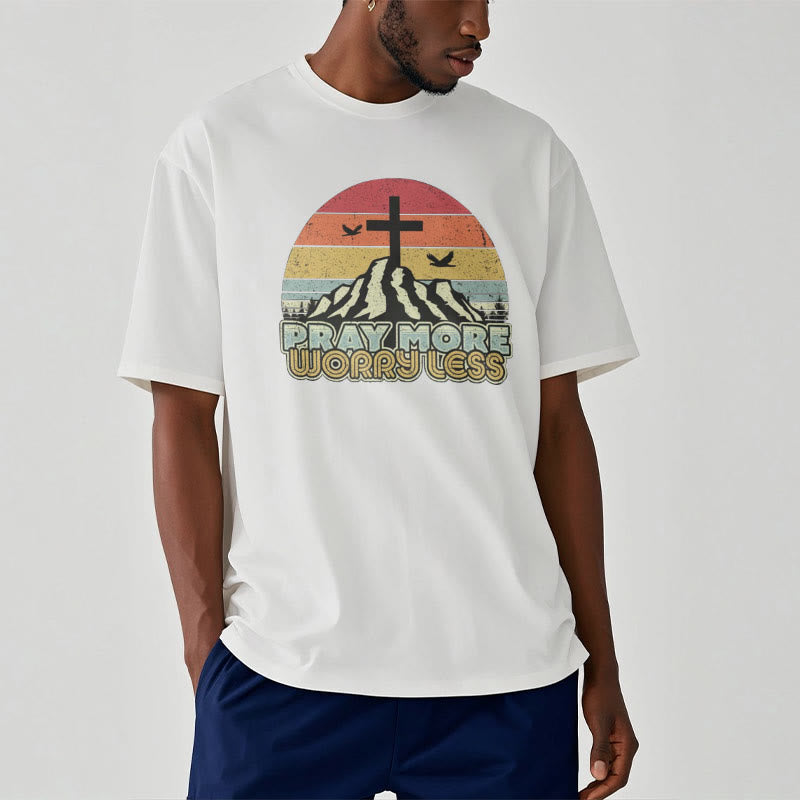 Christiandiscipleshop Classic Style Pray More Worry Less Short Sleeve Washed T-shirt