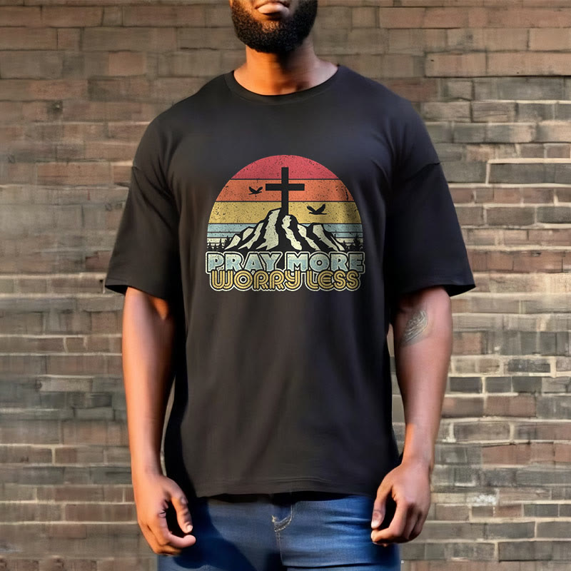 Christiandiscipleshop Classic Style Pray More Worry Less Short Sleeve Washed T-shirt