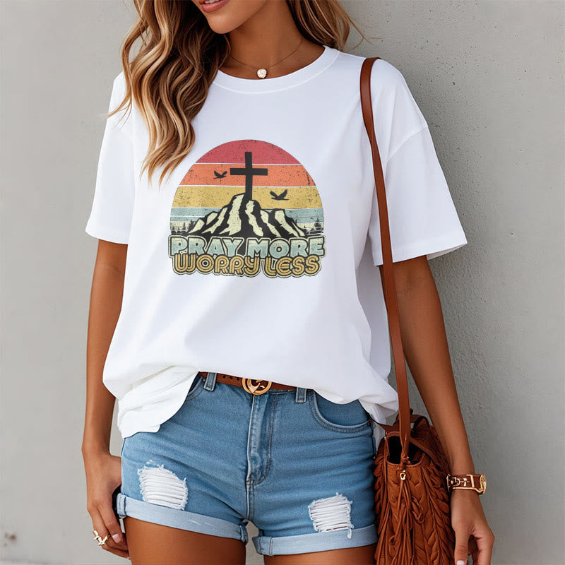 Christiandiscipleshop Classic Style Pray More Worry Less Short Sleeve Washed T-shirt