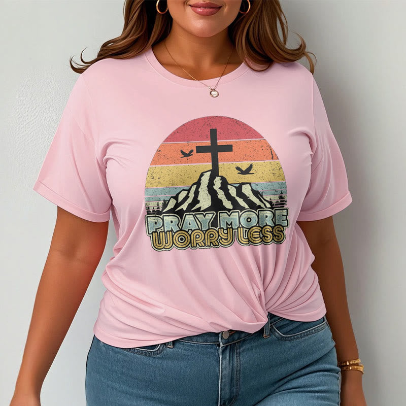 Christiandiscipleshop Classic Style Pray More Worry Less Short Sleeve Washed T-shirt