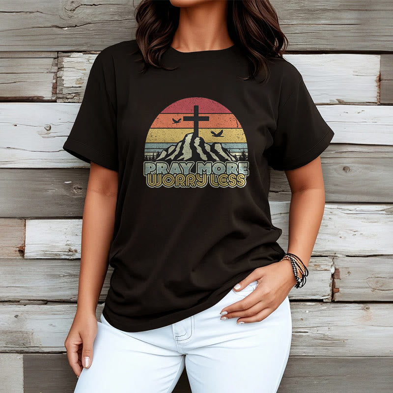 Christiandiscipleshop Classic Style Pray More Worry Less Short Sleeve Washed T-shirt