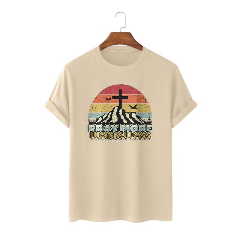 Christiandiscipleshop Classic Style Pray More Worry Less Short Sleeve Washed T-shirt