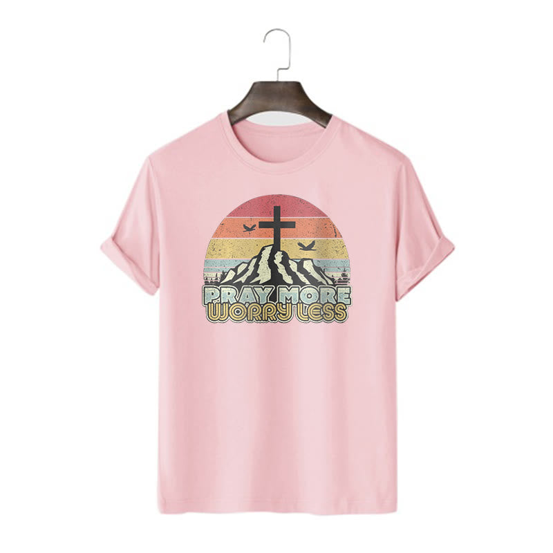 Christiandiscipleshop Classic Style Pray More Worry Less Short Sleeve Washed T-shirt